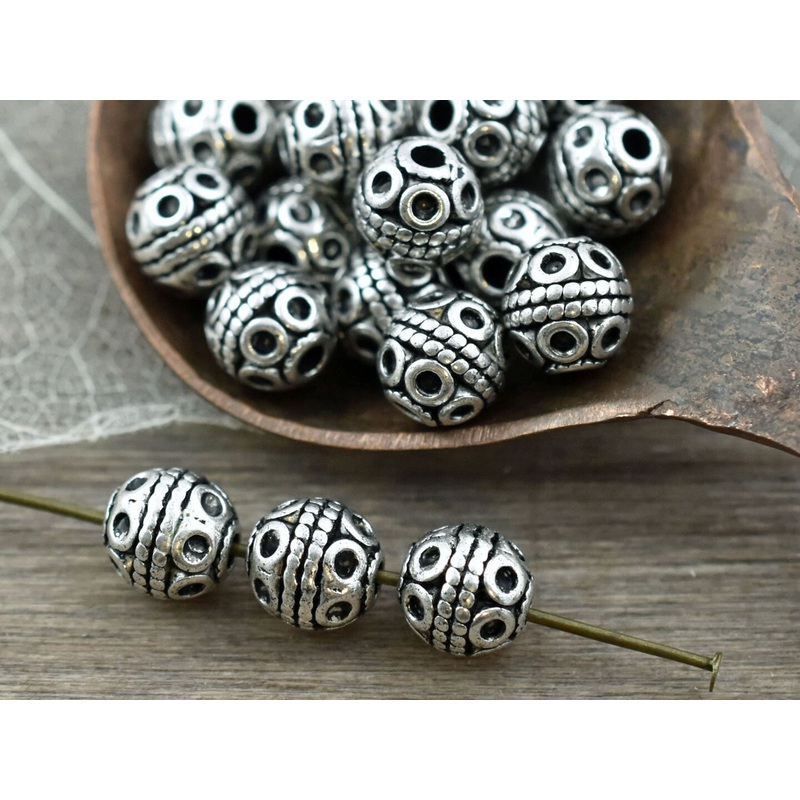 *50* 8mm Antique Silver Round Beads