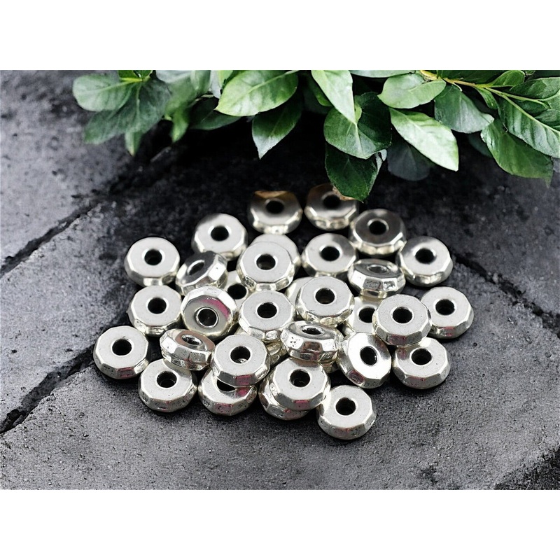 *50* 8x3mm Antique Silver Faceted Rondelle Beads