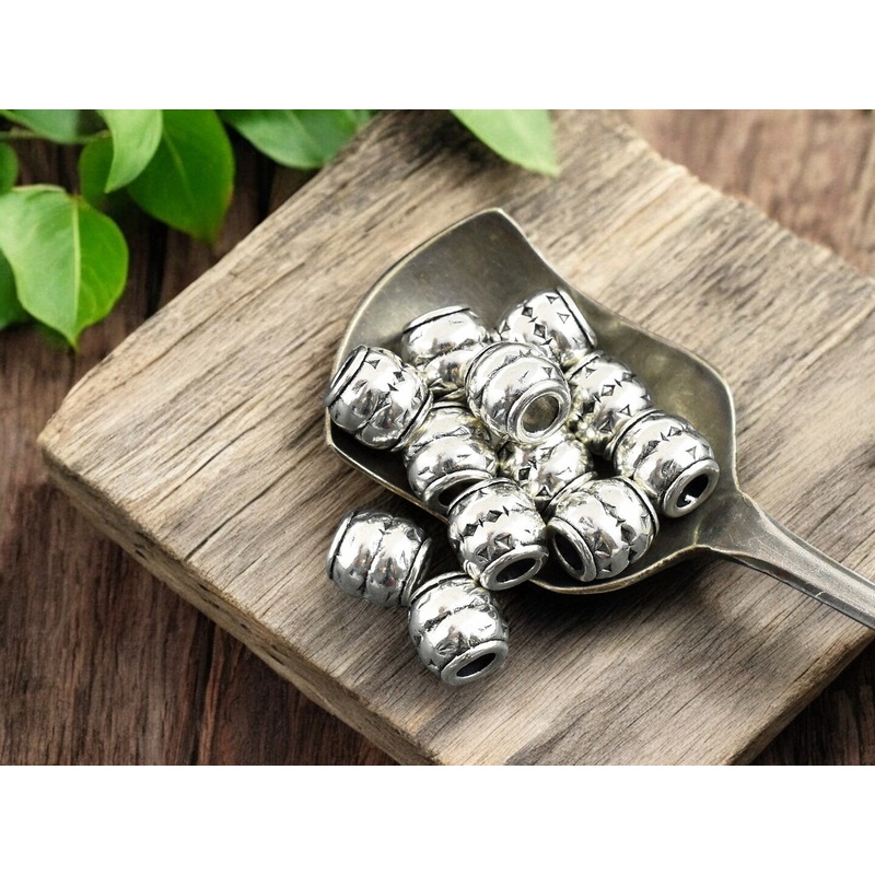*50* 8x8mm Antique Silver Large Hole Barrel Beads