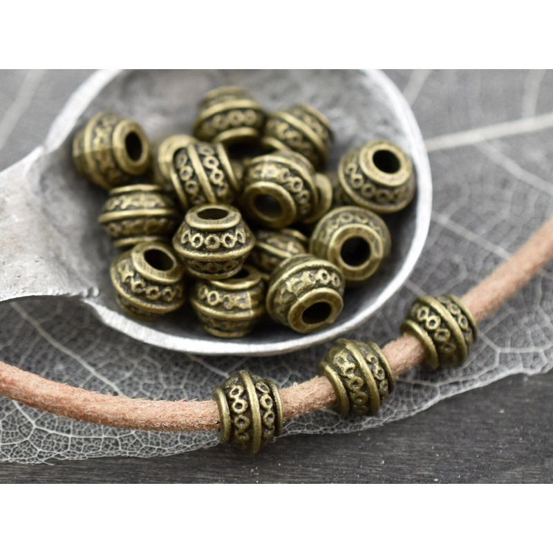 *50* 9x7mm  Antique Bronze Large Hole Barrel Beads