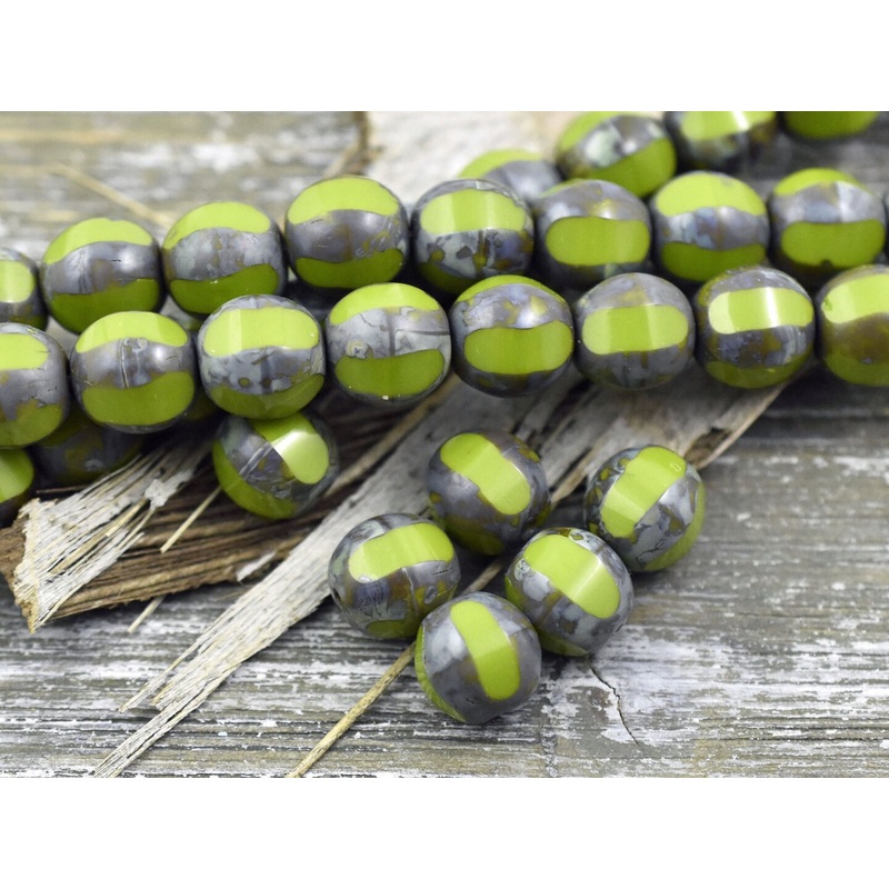*10* 10mm Chartreuse Picasso Window Cut Round Beads