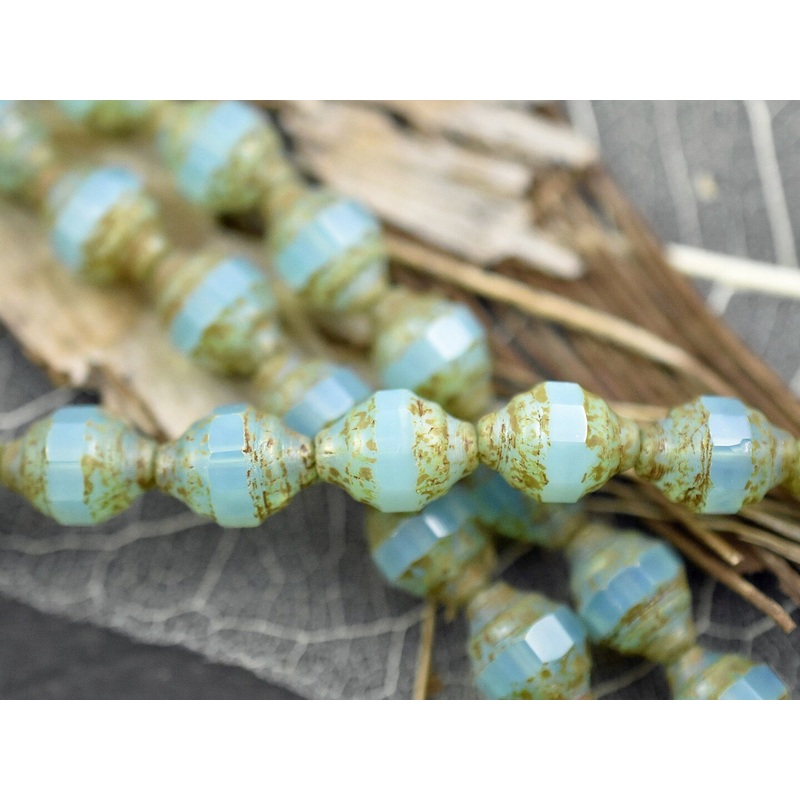 *10* 11x8mm Aqua Opal Picasso Turbine Beads