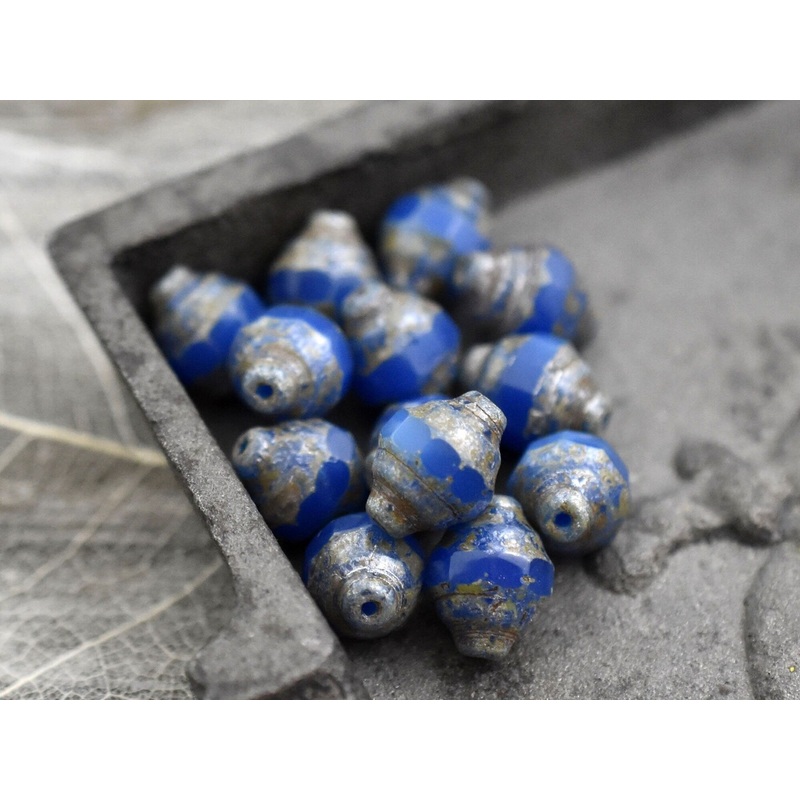 *10* 12x8mm Royal Blue Picasso Turbine Beads