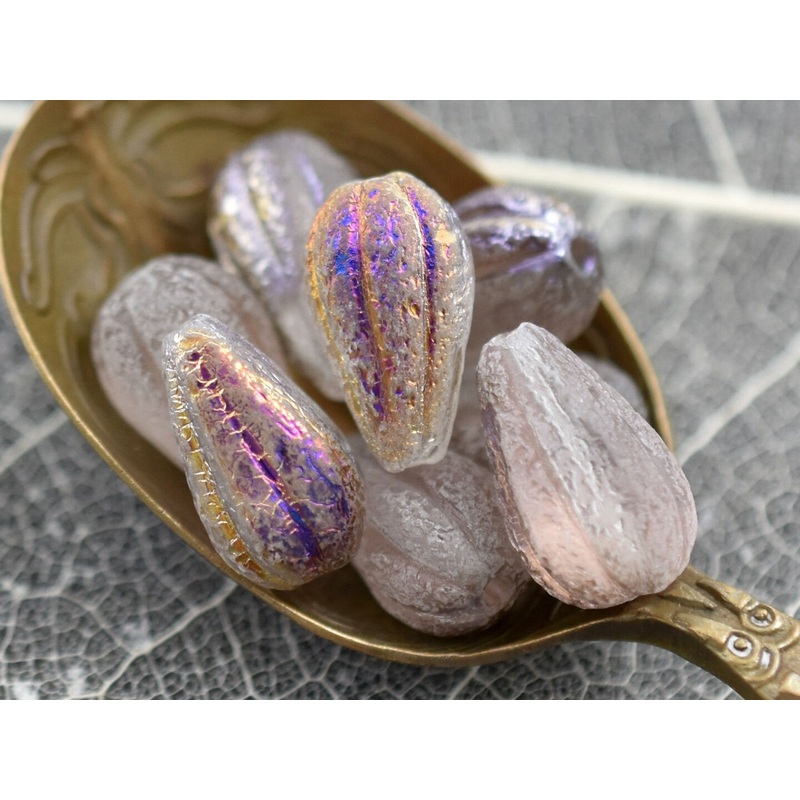 *10* 13x8mm Etched Matte Rosaline Pink Sliperit Melon Drop Beads