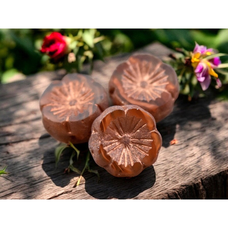 *10* 14mm Etched Copper Washed Burnt Orange Crystal Hawaiian Flower Beads