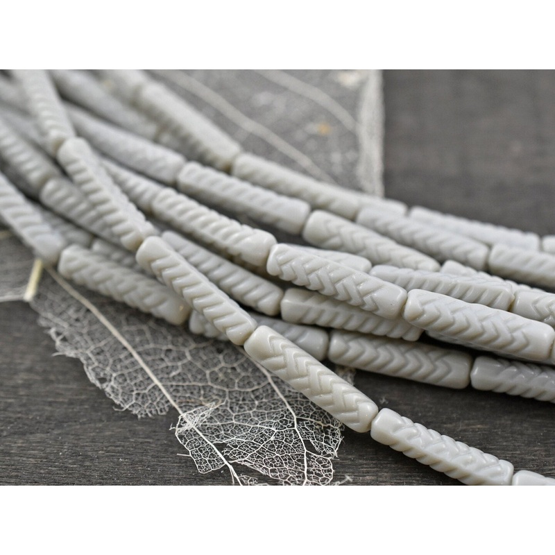 *11* 18x4mm Opaque Grey Basket Weave Tube Beads