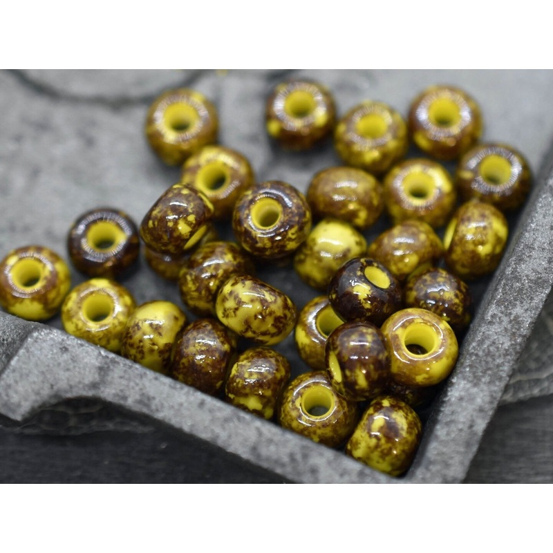 20G Opaque Yellow Picasso Czech 32/0 Seed Beads