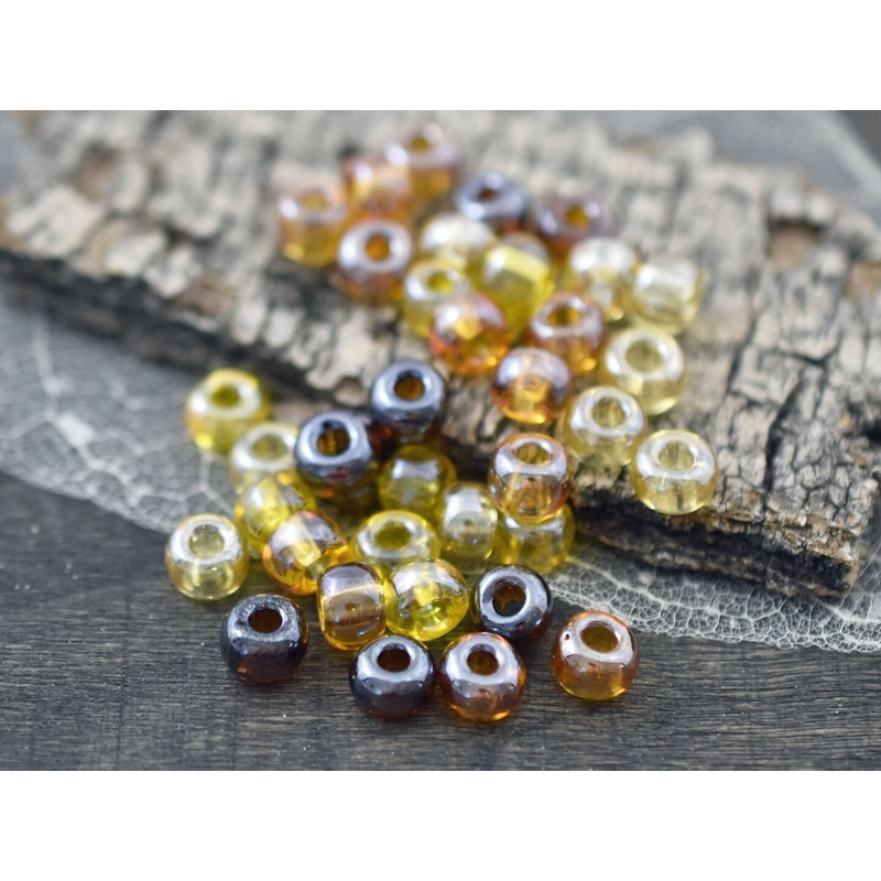 50G Mixed Amber Luster Czech 2/0 Seed Beads