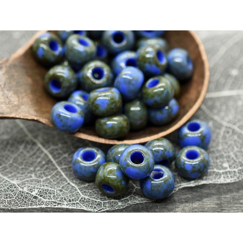 50G Opaque Blue Picasso Czech 32/0 Seed Beads