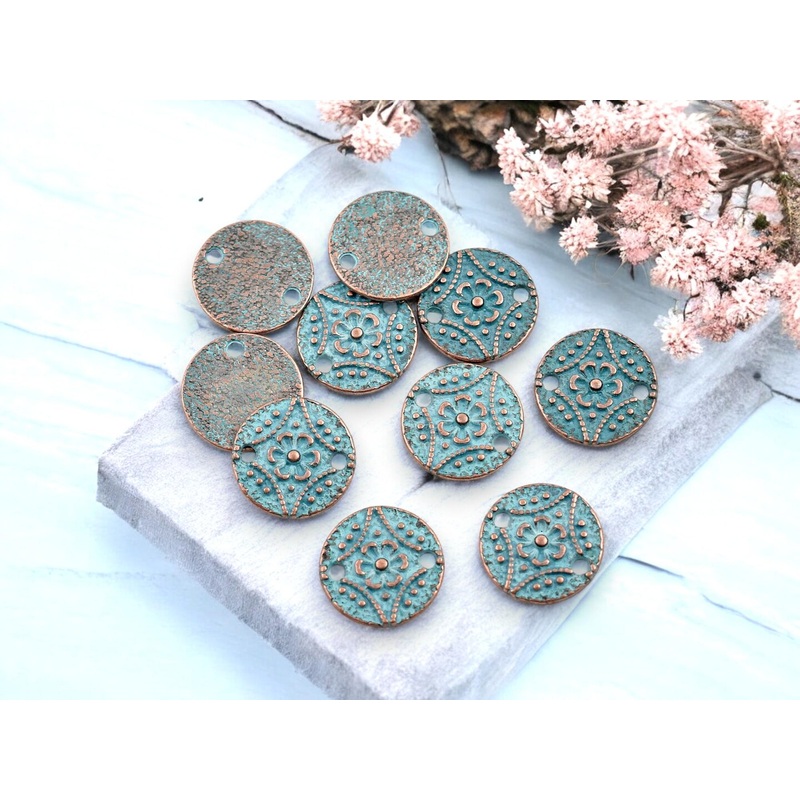 *20* 11mm Copper Patina Round Floral Connectors
