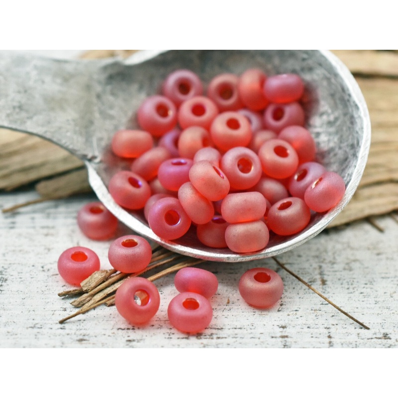 50G S/L Transparent Matte Lt Red AB Czech 2/0 Seed Beads