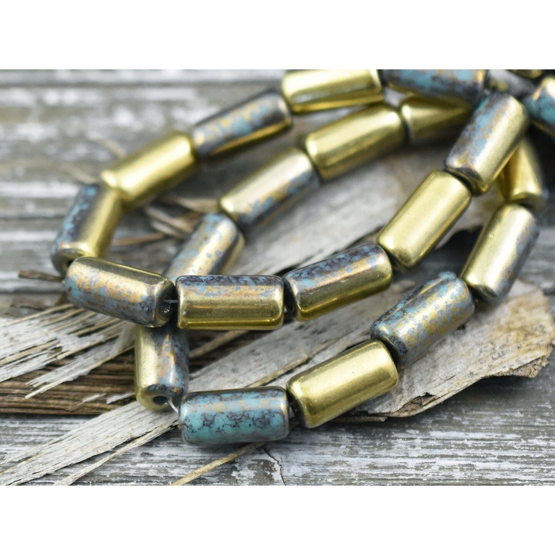 *10* 14x7mm Bronze Washed Turquoise Large Hole Tube Beads