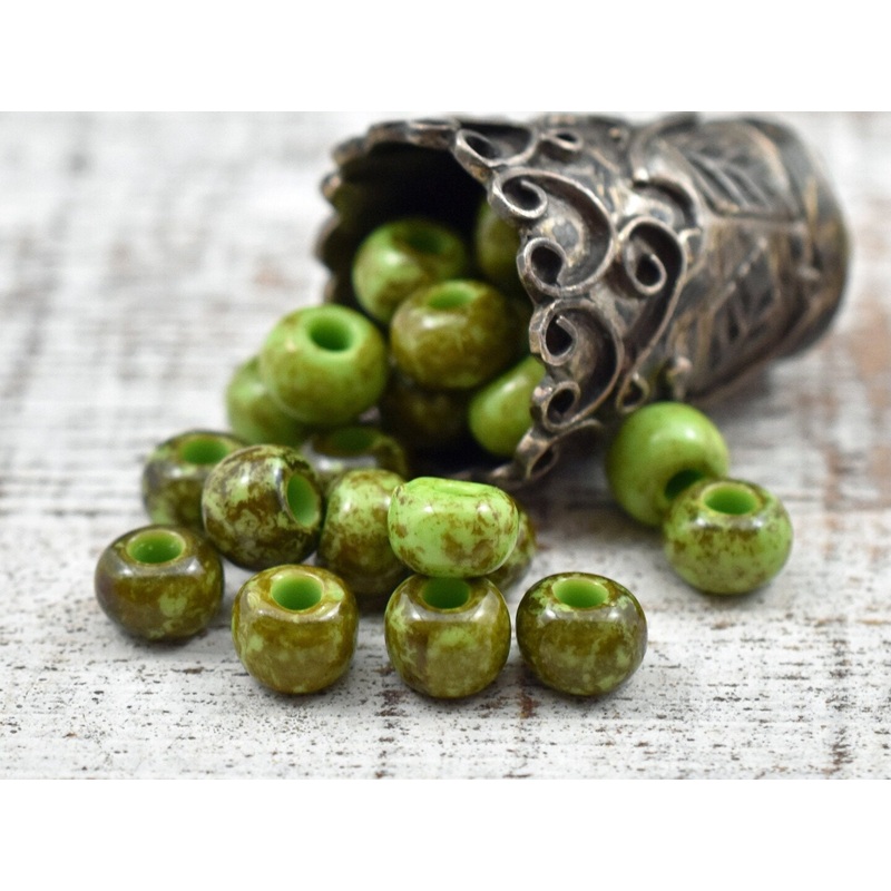 50G Green Apple Picasso Czech 2/0 Seed Beads