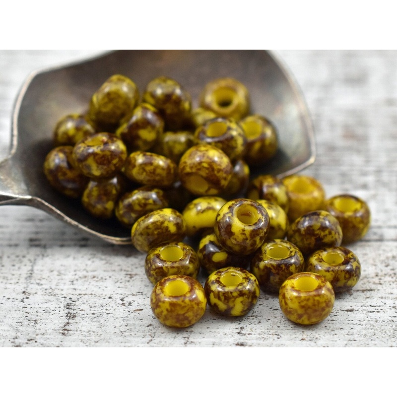 50G Opaque Yellow Picasso Czech 2/0 Seed Beads