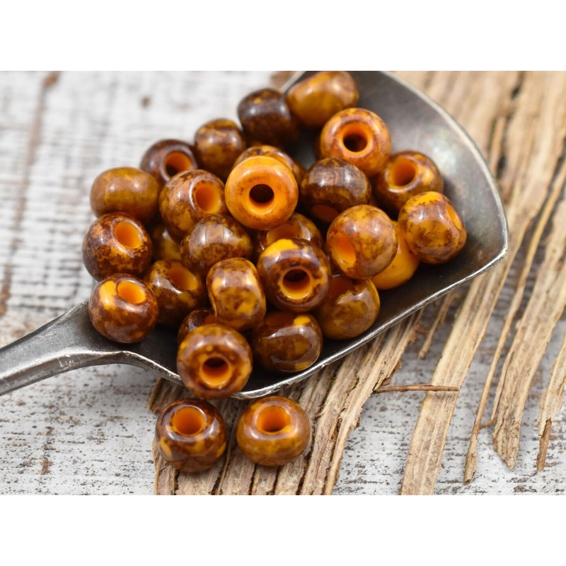 50G Orange Picasso Czech 2/0 Seed Beads