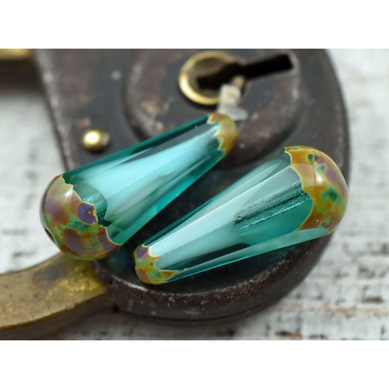 *6* 8x20mm Aqua Cloud Picasso Faceted Drop Beads