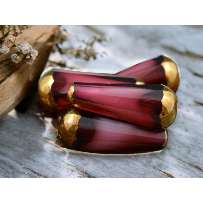 *6* 8x20mm Bronze Tipped Cranberry Cloud Faceted Drop Beads