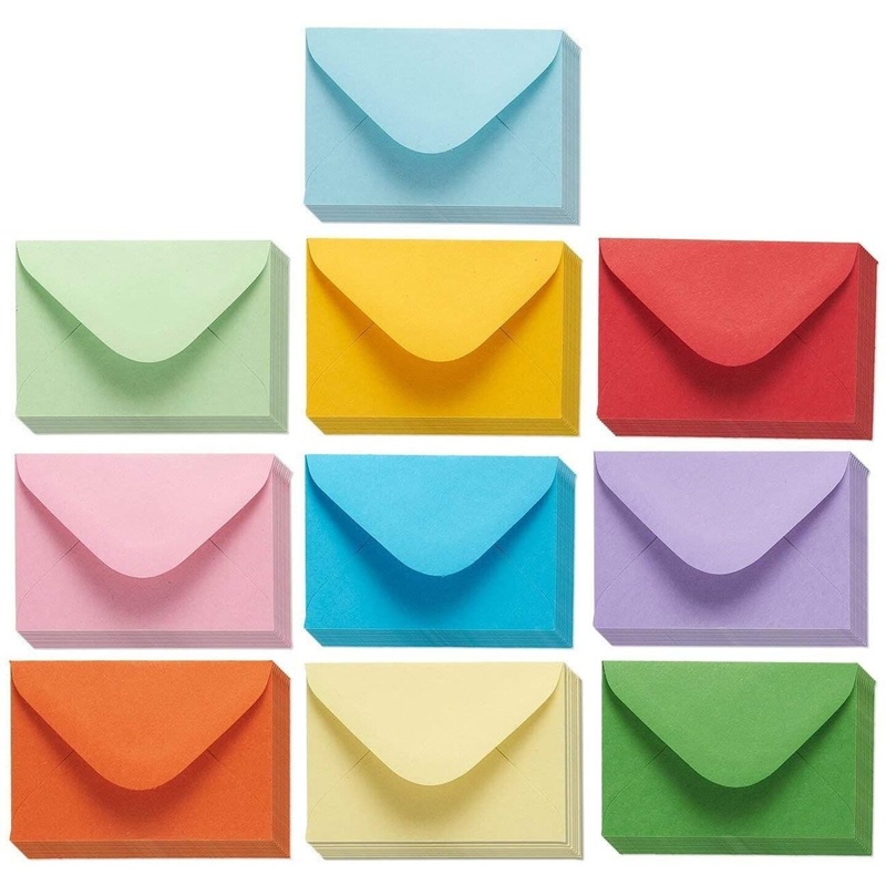 100 Count Assorted Color Gift Card Envelopes, Small Envelope with Gummed Seal, Mini Cash Envelopes for Business Cards, Saving Money, Gifts, 10 Colors (4 x 2.7 Inches)