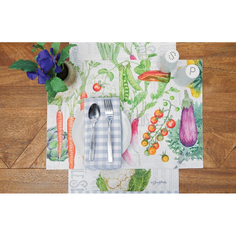 14″ x 72″ Vegetable Garden Cotton Table Runner with Carrots, Eggplant, and Kale Design