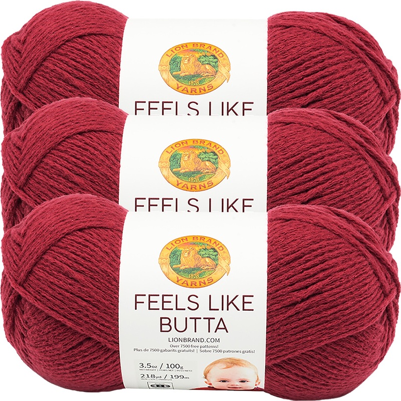 (3 Pack) Lion Brand Yarn Feels Like Butta Yarn, Cranberry