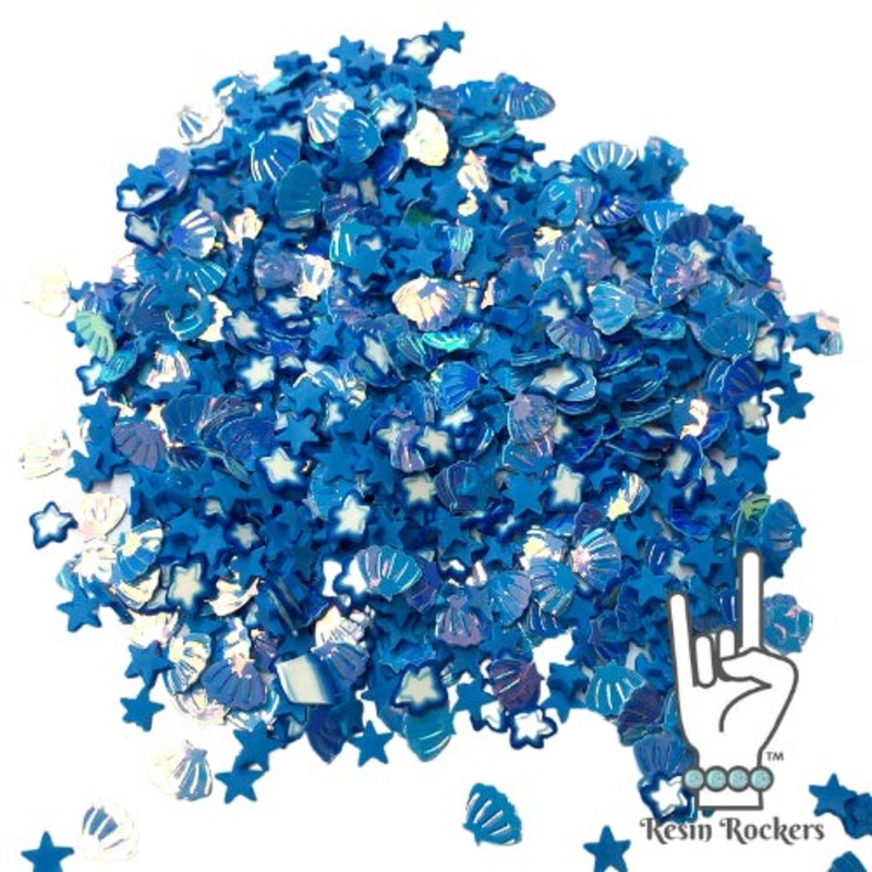 Blue Beach Shell Mix Polymer Clay Pieces for Epoxy and UV Resin Art