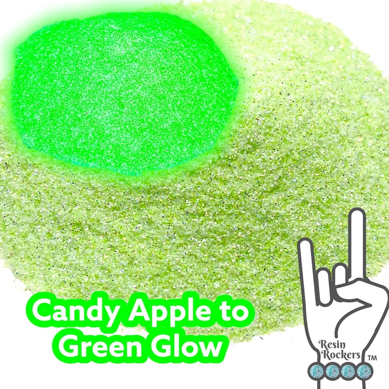 Glamour and Glow Candy Apple to Green Glow in the Dark Pixie for Poxy Color Changing Microfine Glitter