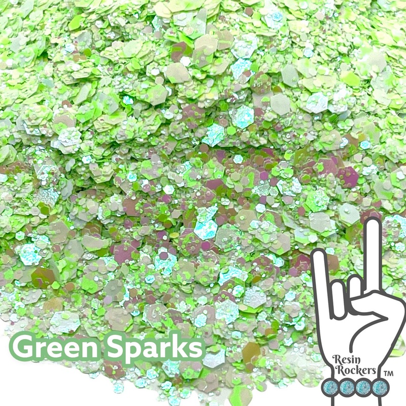 Green Sparks Holographic and Pearlescent Pixie for Poxy Chunky Glitter Mix