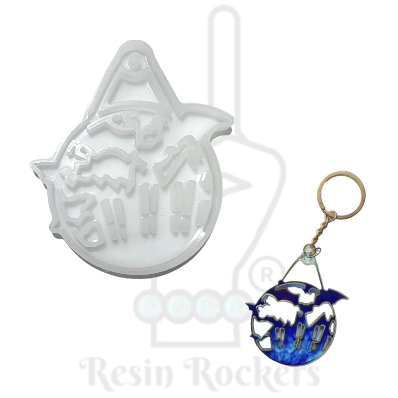 Batty Haunted House Keychain or Ornament Silicone Mold for Epoxy Resin Art